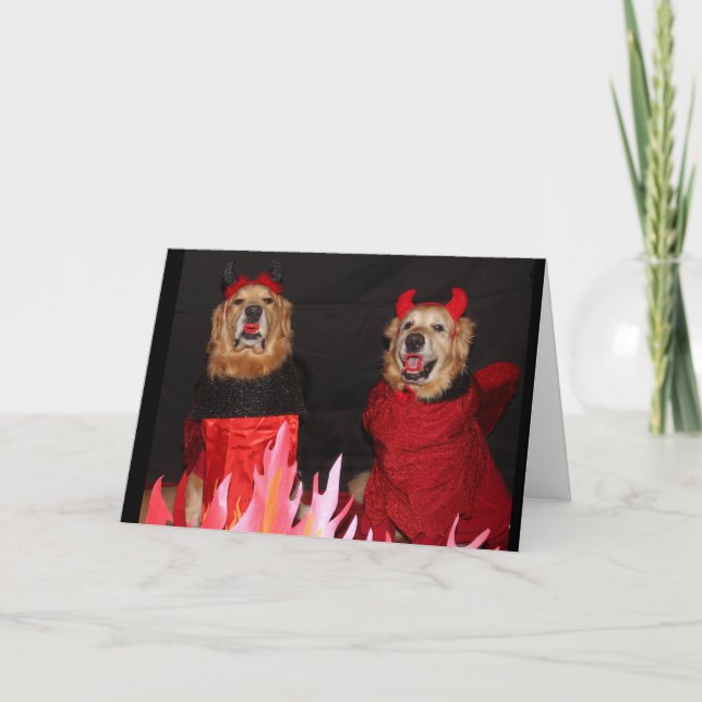 Tarjeta Golden Retriever Devilish Halloween (Anverso)