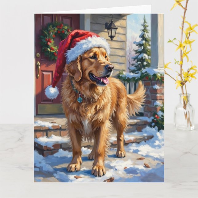 Tarjeta Golden Retriever Dog Carrying Christmas Angel (flor amarilla)
