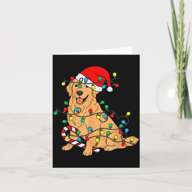 Tarjeta Golden Retriever Dog Christmas Lights Xmas Pet Dog (Anverso)