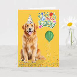 Tarjeta Golden Retriever Dog Party Hat Yellow Birthday