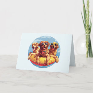 Tarjeta Golden Retriever Dogs Summer Pool Floats