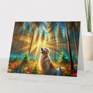 Tarjeta Golden Retriever en Bosque Encantado