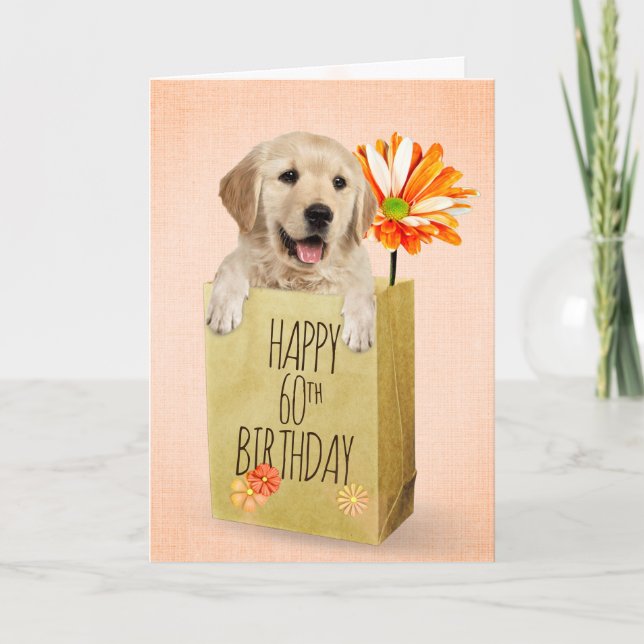 Tarjeta Golden Retriever en la bolsa de cumpleaños número  (Anverso)