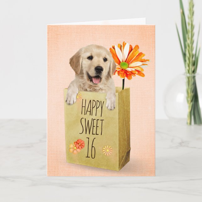 Tarjeta Golden Retriever en la dulce bolsa de cumpleaños 1 (Anverso)