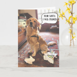 Tarjeta Golden Retriever en problemas con Santa Navidad