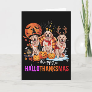 Tarjeta Golden Retriever Feliz Hallothanksmas Halloween Dí