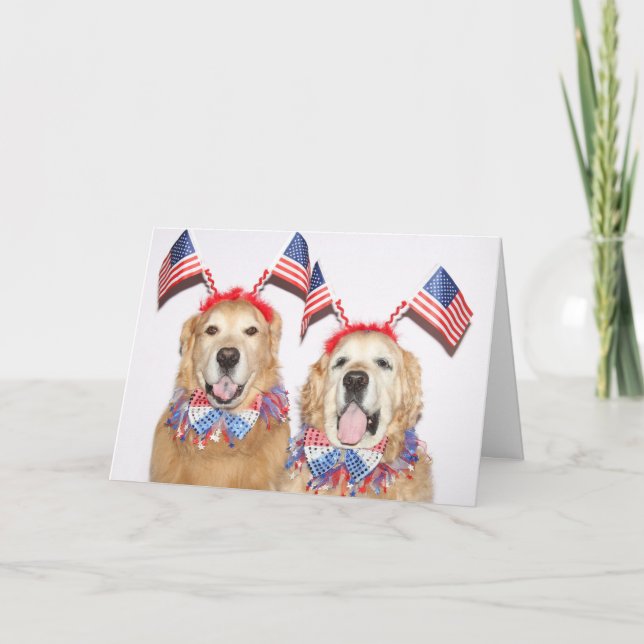 Tarjeta Golden Retriever Fourth July Flying Flags (Anverso)