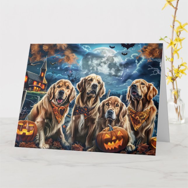 Tarjeta Golden Retriever Halloween Spooky (flor amarilla)