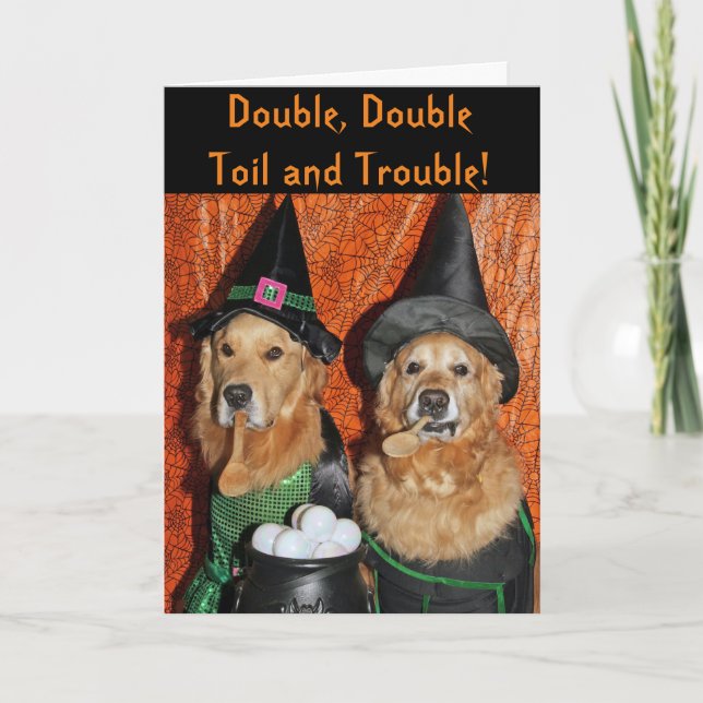 Tarjeta Golden Retriever Halloween Witches (Anverso)
