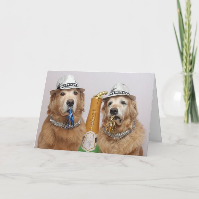 Tarjeta Golden Retriever Happy Año Nuevo (Anverso)