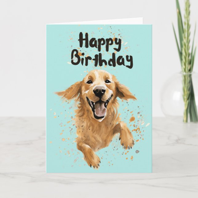 Tarjeta Golden Retriever Happy Birthday (Anverso)