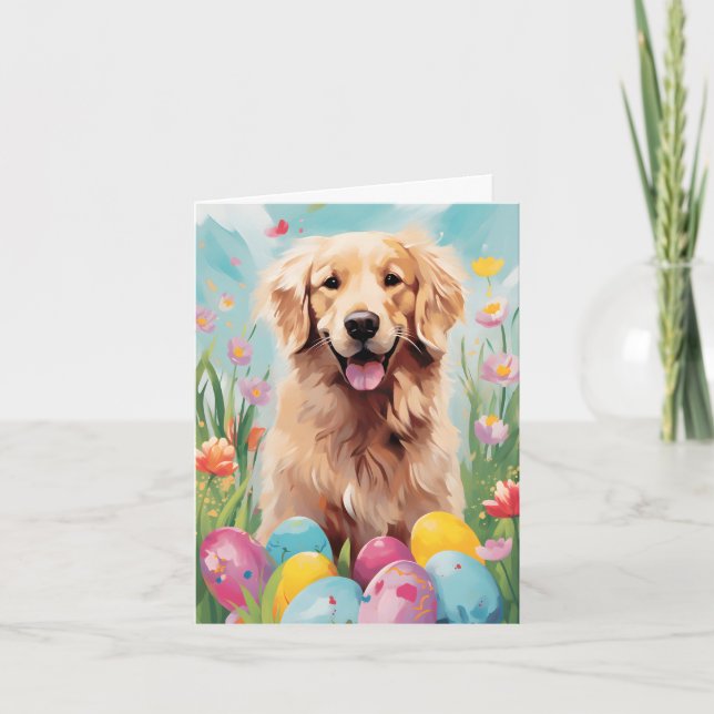 Tarjeta Golden Retriever Happy Easter (Anverso)