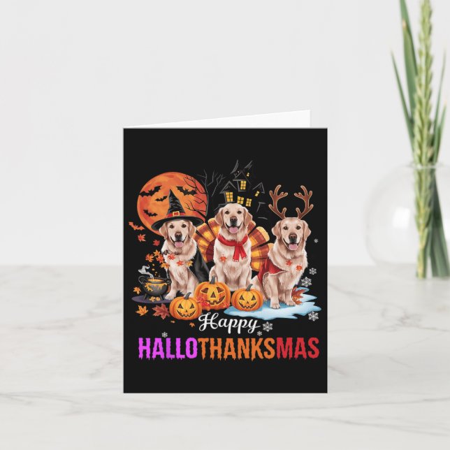 Tarjeta Golden Retriever Happy Hallothanksmas Halloween (Anverso)