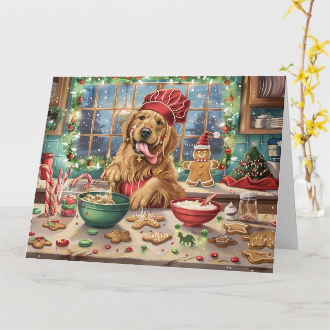 Tarjeta Golden Retriever Holiday Baking: Navidades festivo (flor amarilla)