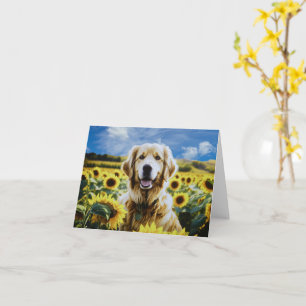 Tarjeta Golden Retriever in a Sunflower Field