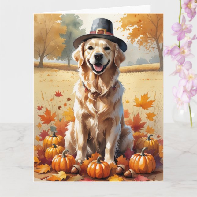 Tarjeta Golden Retriever In Autumt Deja El Arte Del Día De (Orquídea)
