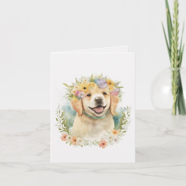 Tarjeta Golden Retriever in Flowers (Anverso)