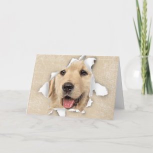 Tarjeta Golden Retriever In Paper Hole Hello