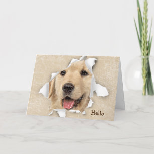 Tarjeta Golden Retriever In Paper Hole Hello Card