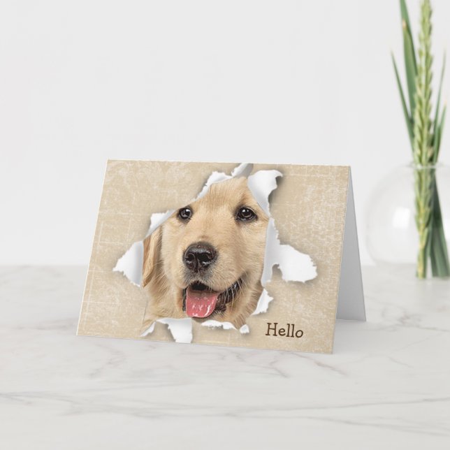 Tarjeta Golden Retriever In Paper Hole Hello Card (Anverso)