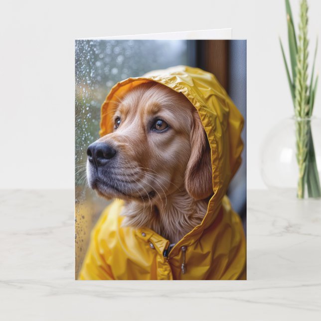 Tarjeta Golden Retriever in Rainshield piensa en ti (Anverso)