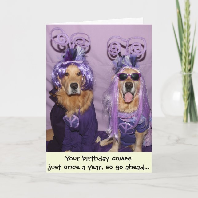 Tarjeta Golden Retriever Paint the World Purple Birthday (Anverso)