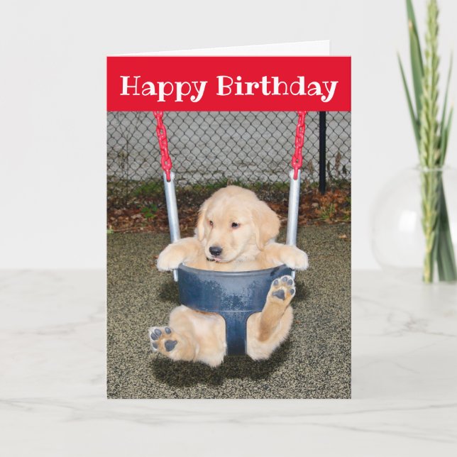 Tarjeta Golden Retriever Puppy Birday Swing (Anverso)