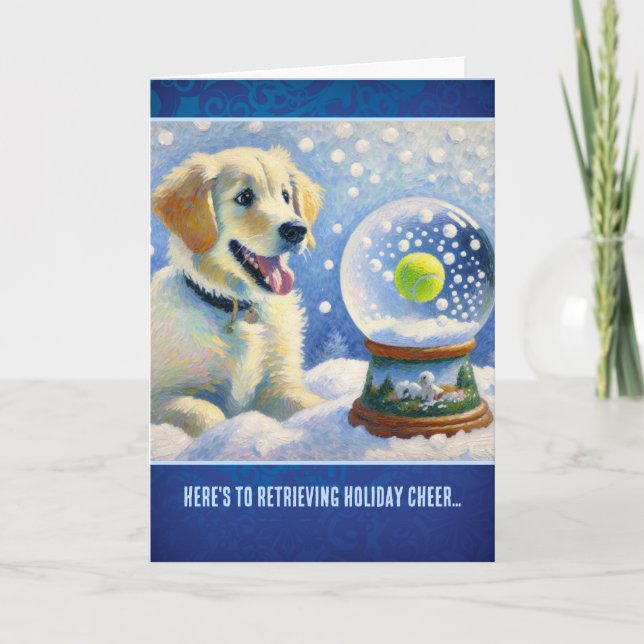 Tarjeta Golden Retriever Puppy With Tennis Ball Snow Globe (Anverso)