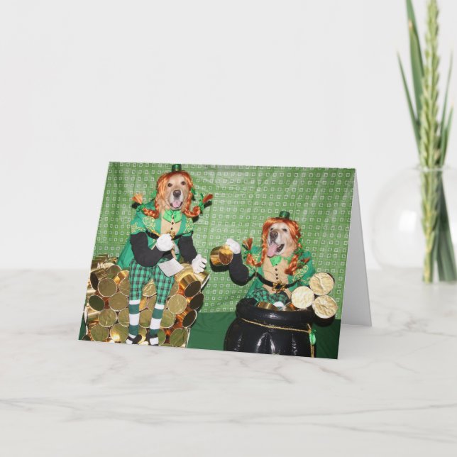 Tarjeta Golden retriever que cuenta la mina de oro (Anverso)
