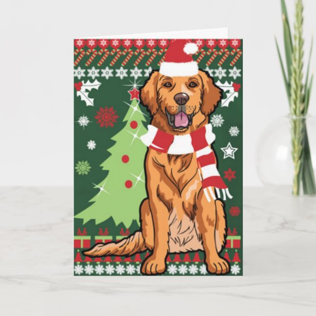 Tarjeta Golden Retriever Ready para Navidades (Anverso)