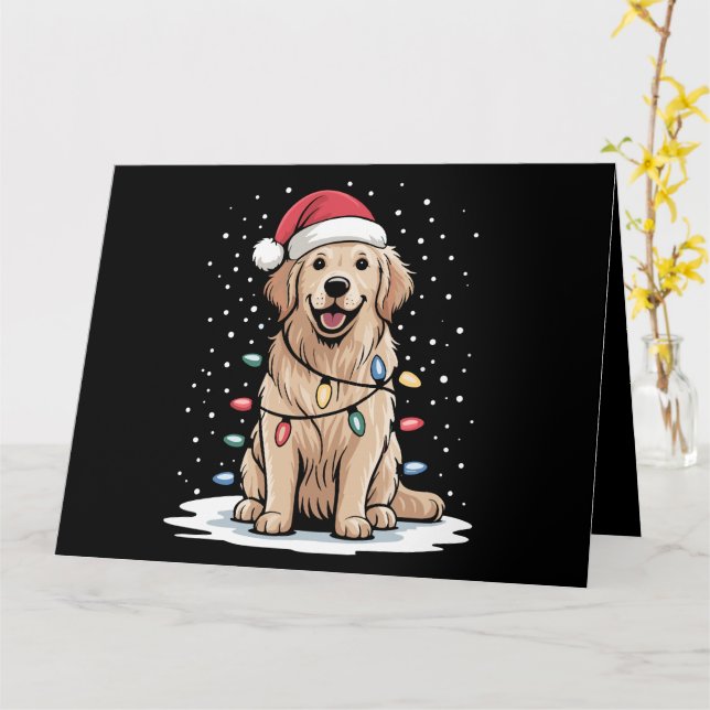 Tarjeta Golden Retriever Santa Christmas Tree Lights (flor amarilla)
