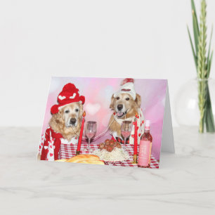 Tarjeta Golden Retriever Valentine Compartiendo Spaghetti
