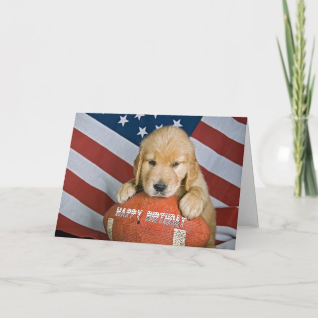 Tarjeta Golden Retriever y Football Birday (Anverso)