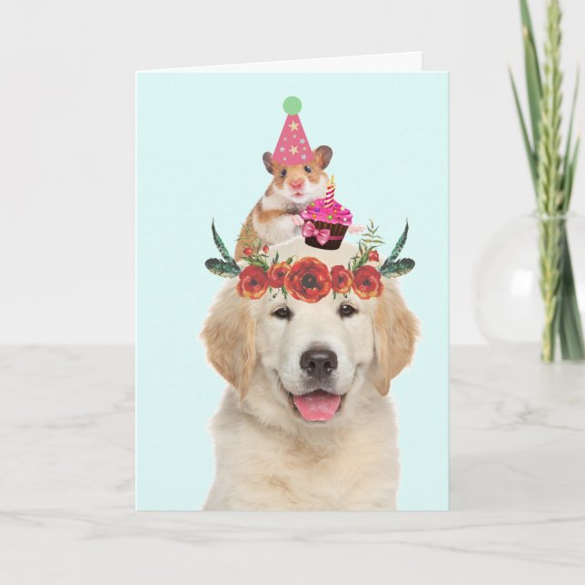 Tarjeta Golden Retriever Y Friend Cute Cumpleaños (Anverso)