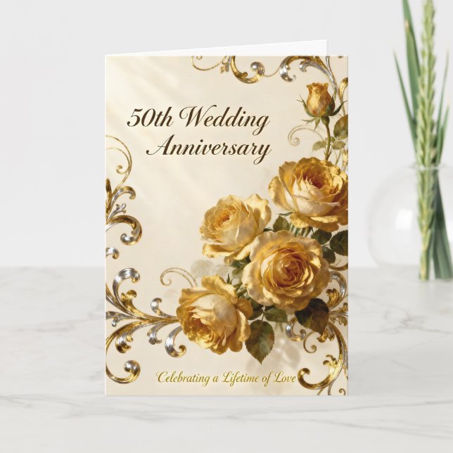 Tarjeta Golden Roses 50th Wedding Anniversary (Anverso)
