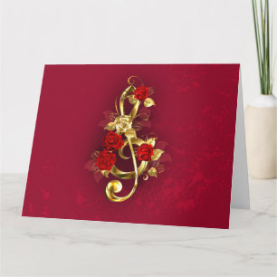 Tarjeta Golden Treble Clef con flores Rosas