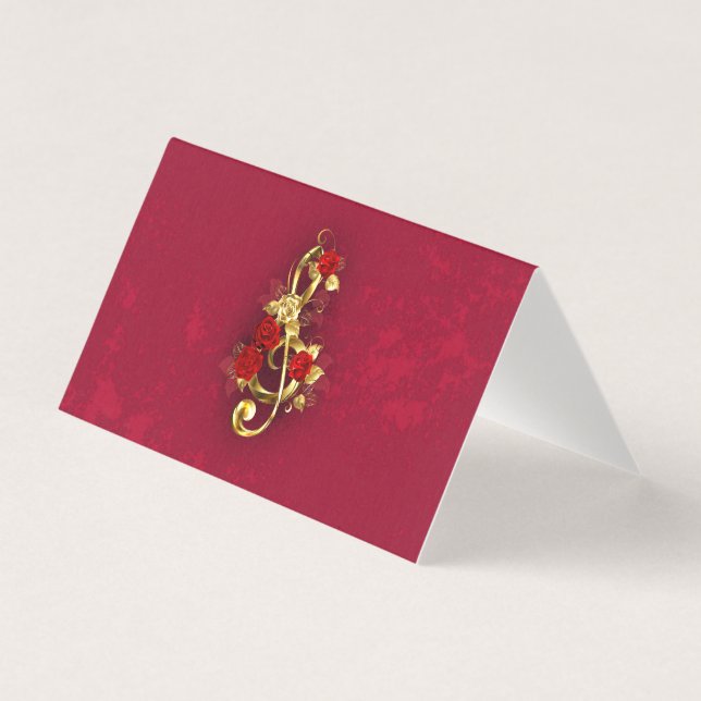 Tarjeta Golden Treble Clef con flores Rosas (Anverso)
