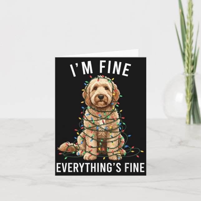 Tarjeta Goldendoodle Christmas I'm Fine Everything Is Fine (Anverso)