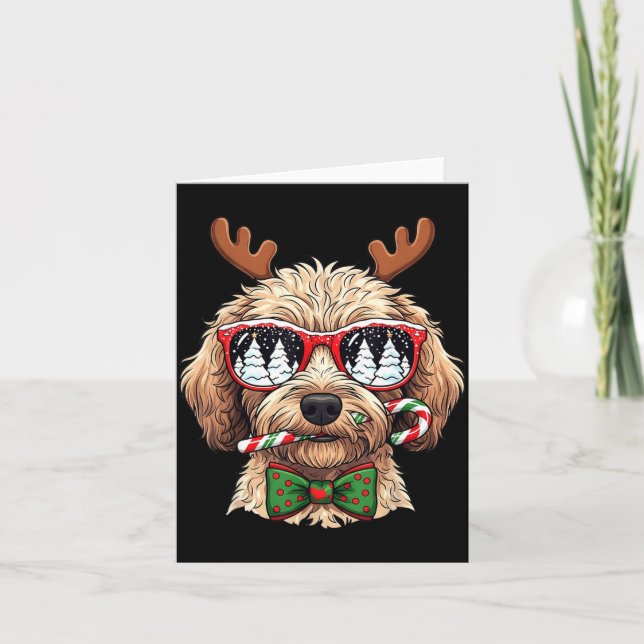 Tarjeta Goldendoodle Christmas Reindeer Holiday Dog Lover  (Anverso)