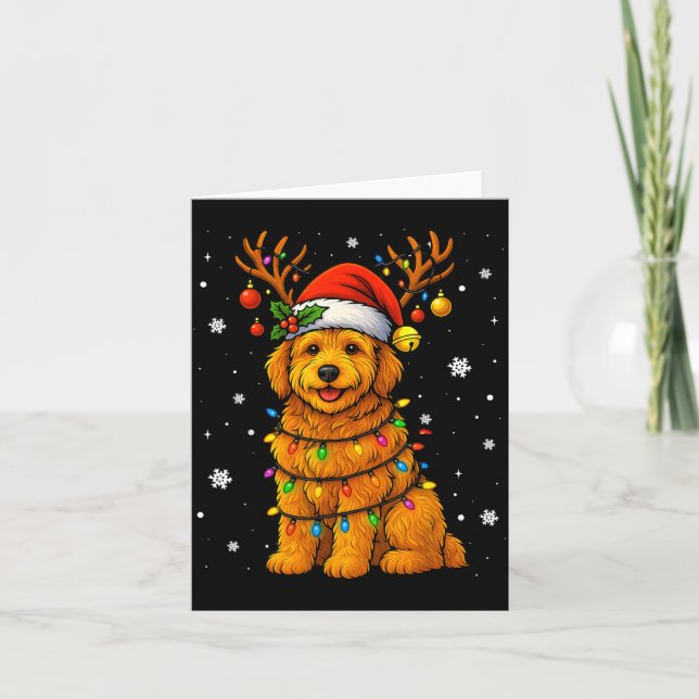 Tarjeta Goldendoodle Christmas Tee Reindeer Christmas Ligh (Anverso)