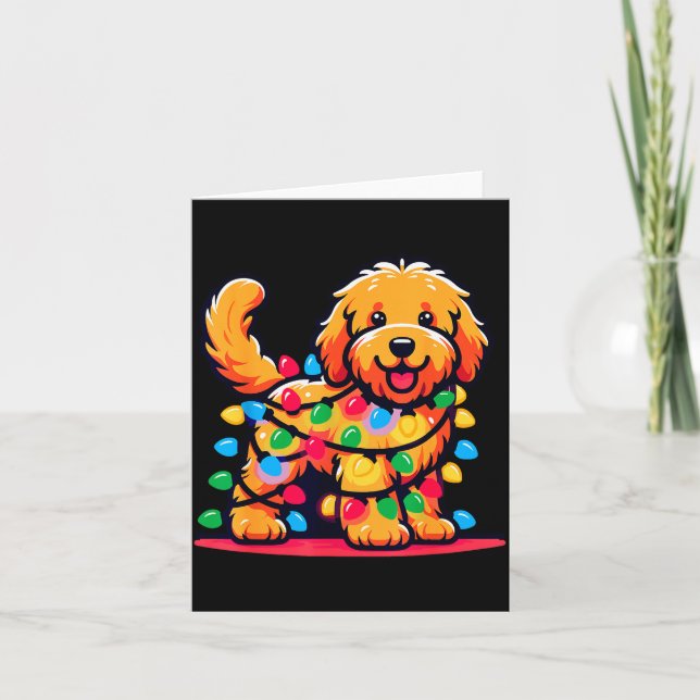 Tarjeta Goldendoodle Christmas Tree Xmas Lights Golden Doo (Anverso)
