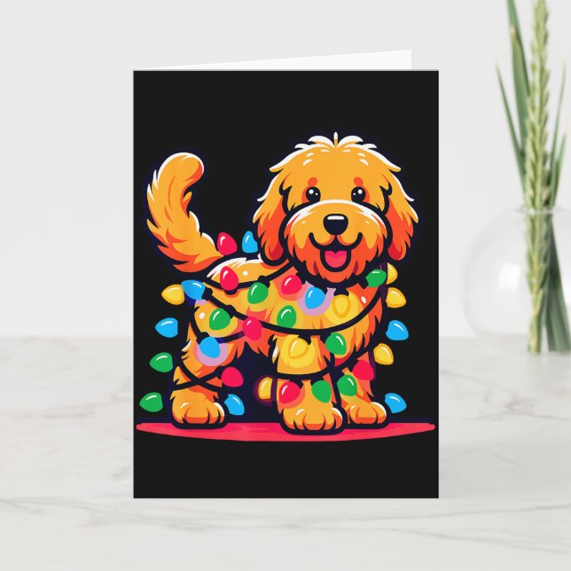 Tarjeta Goldendoodle Christmas Tree Xmas Lights Golden Doo (Anverso)