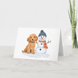 Tarjeta Goldendoodle de invierno perro muñeco de nieve lin