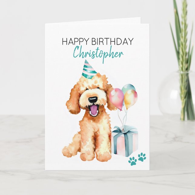 Tarjeta Goldendoodle Dog Personalizado Feliz Cumpleaños (Anverso)