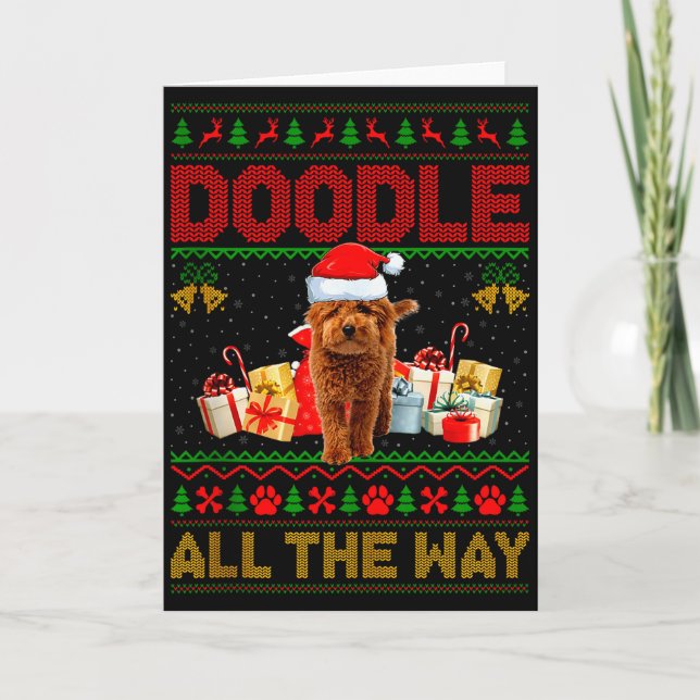 Tarjeta Goldendoodle Dog Ugly Christmas Sweaters Pet Dog L (Anverso)