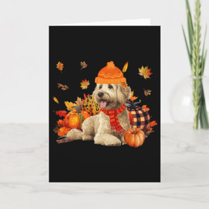 Tarjeta Goldendoodle Perro Bufanda Otoño Leopardo Calabaza