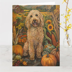 Tarjeta Goldendoodle Perro Cosecha de Otoño Día de Acción 