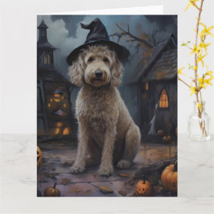 Tarjeta Goldendoodle Pumpkins Halloween Scary