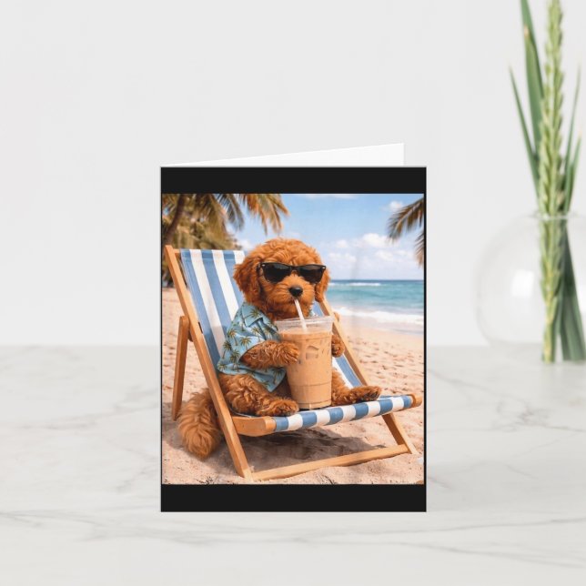 Tarjeta Goldendoodle Sungles Divertidos Bebiendo Café Hela (Anverso)