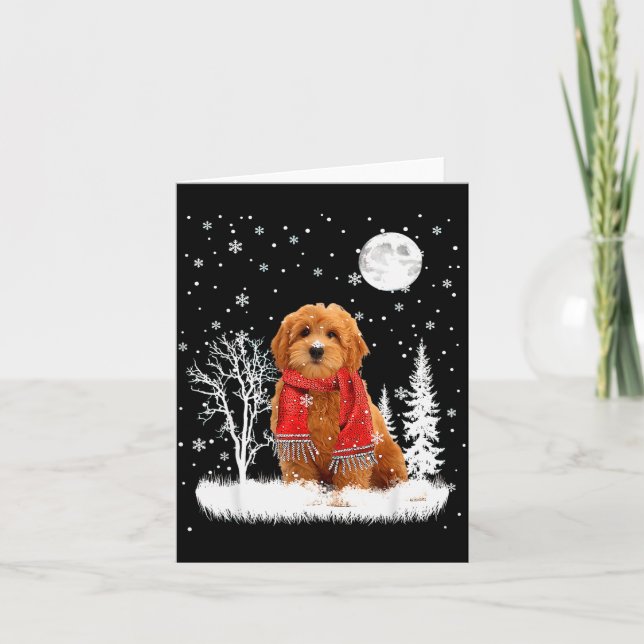 Tarjeta Goldendoodle Under Moonlight Snow Christmas Pajama (Anverso)